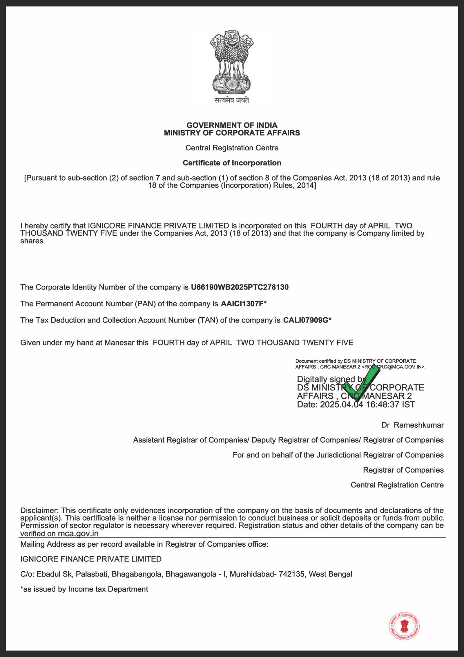 Certificate 1